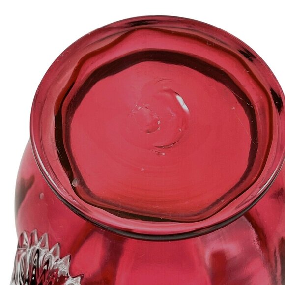 Pilgrim Cranberry Glass Pitcher Clear Applied Handle Vintage Blown Panel Optic - Picture 5 of 5
